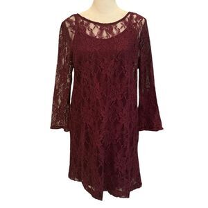 Forever 21 Dress Women's Medium Long Sleeve Above Knee Mini Shift Lace Overlay